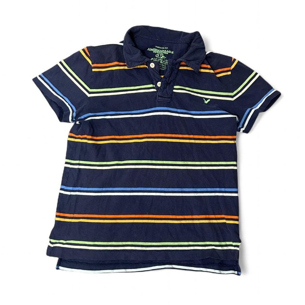 Navy American Eagle Outfitters Striped Polo Shirt
